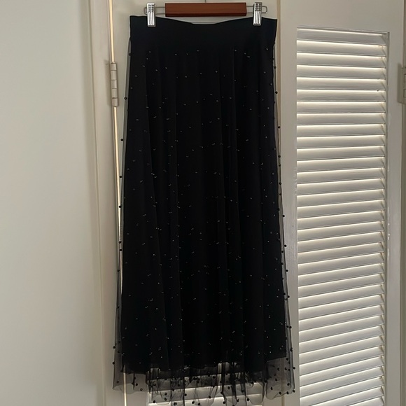 tea length a line tulle layer black skirt with faux pearls - Picture 2 of 9